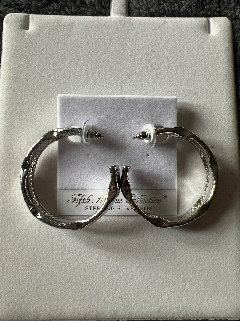 Fifth Avenue Collection Hammered Silver Hoop Earrings